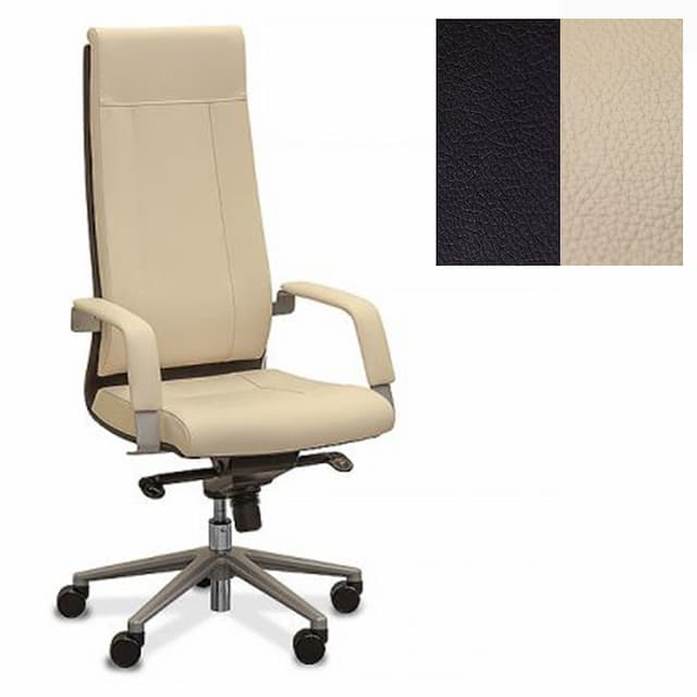 Кресло Юнитекс Торино для руководителя иск.кожа Santorini/натуральная кожа коричневая/бежевая Savanna